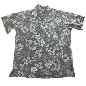 Reyn Spooner Shirt Mens Medium Gray Hawaiian Aloha Popover Floral Casual Beach